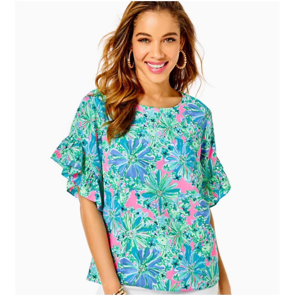Lilly Pulitzer Darlah Lileeze Top - Soleil Pink Good Hare Day